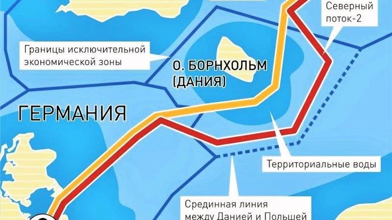 Карта северного потока 2 с территориальными водами